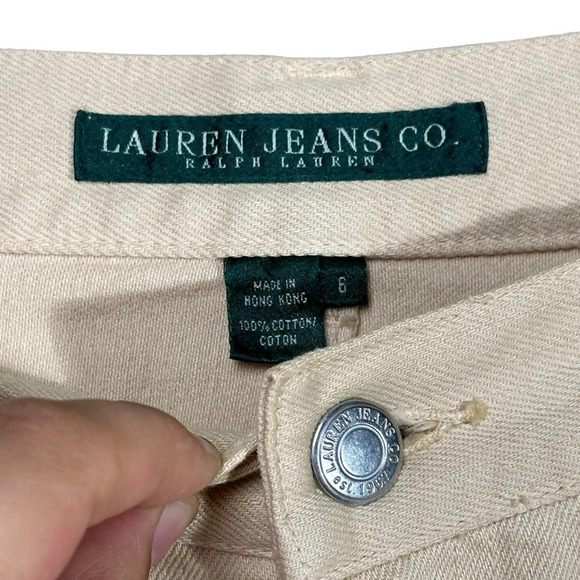 Lauren Jeans Co Size 6 Cream Denim Jeans Cropped Lace Equestrian Preppy Feminine - Picture 5 of 8